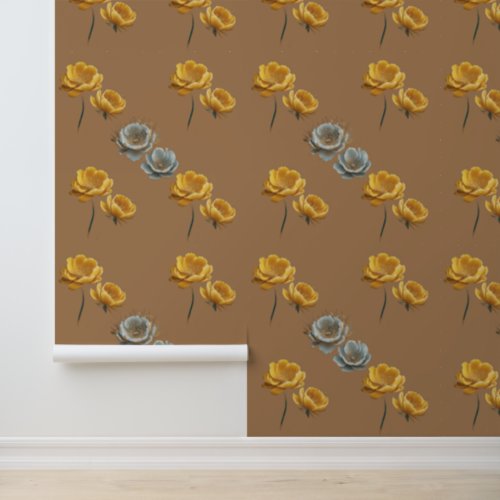 BOTANICAL YELLOW AND WHITE FLORAL VINTAGE STYLE WALLPAPER 