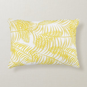Botanical Yellow and White Palm Leaf Patterned Accent Pillow