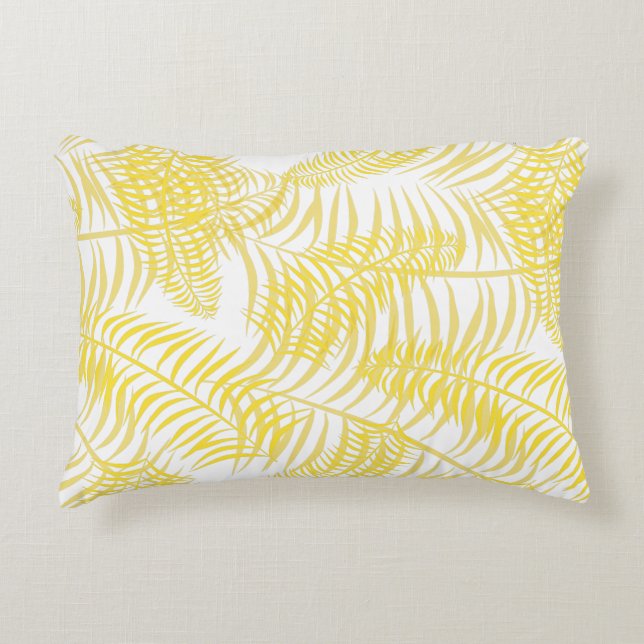 Botanical Yellow and White Palm Leaf Patterned Accent Pillow (Front)