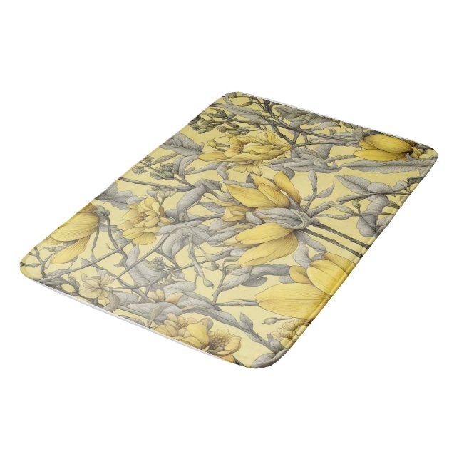 Botanical yellow flowers pattern bath mat (Angled)