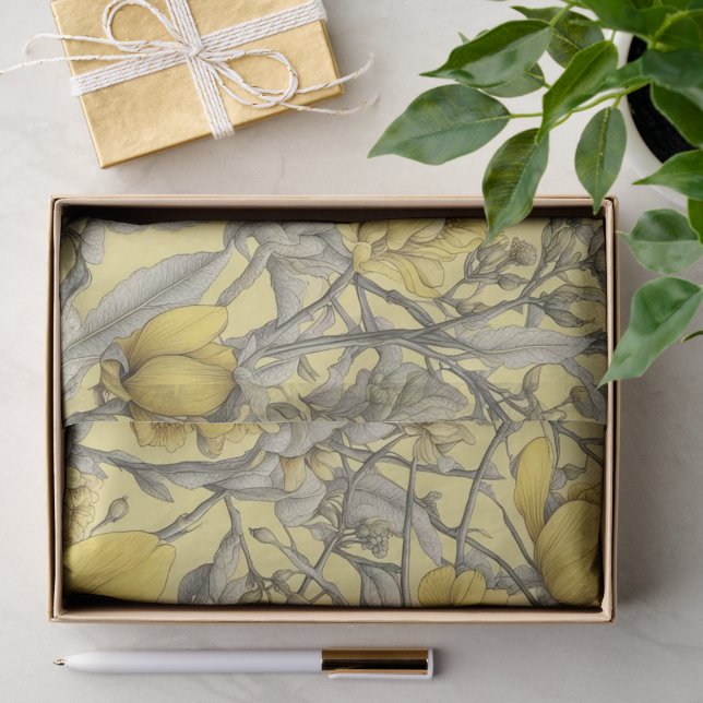 Botanical yellow flowers pattern tissue paper (Gift)