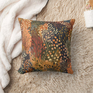 Botanical Yellow Orange Leafy Floral Throw Pillow