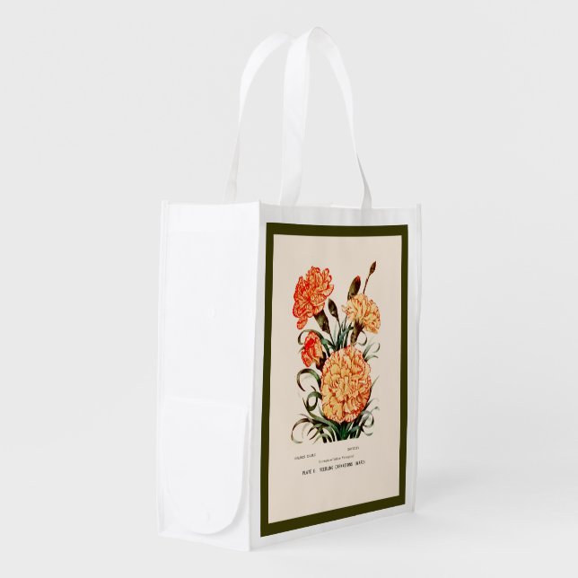 Botanical Yellow Variegated Carnations Grocery Bag (Front Side)