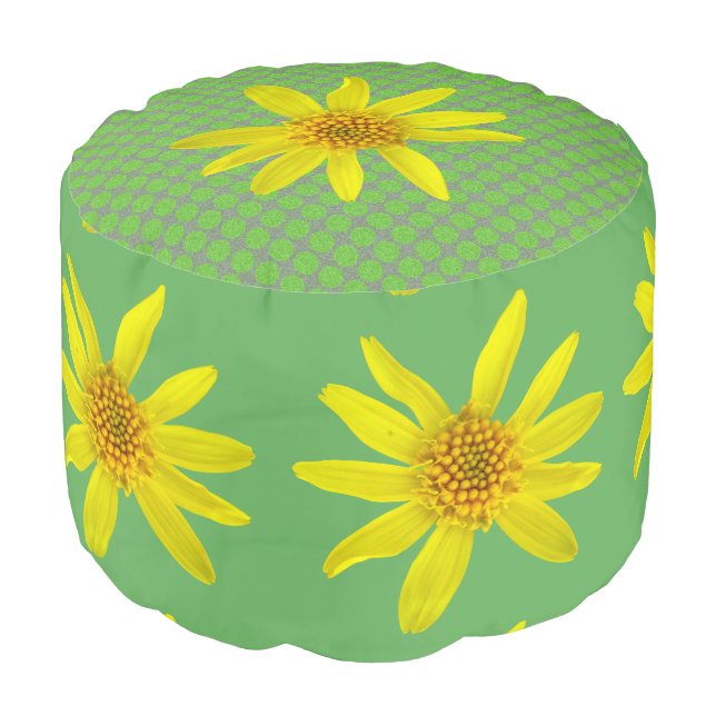 Botanical Yellow Wildflower Floral Pattern Pouf (Angled Front)