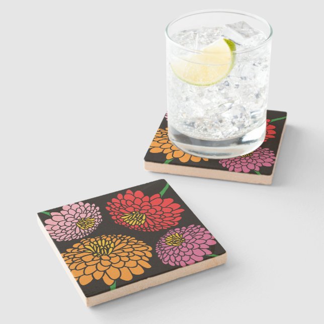 Botanical Zinnia flower garden mix stone coasters (Side)