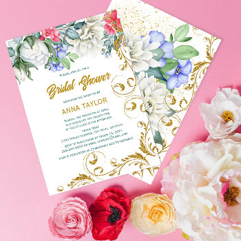Botanicals Faux Gold Glitter Swirls Bridal Shower Invitation by SocialiteDesigns at Zazzle