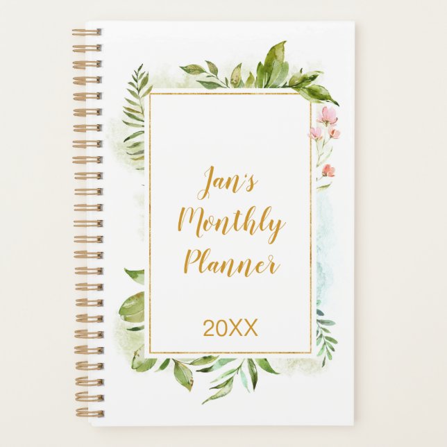 Botanicals Gold Pink Geometric Floral Personal Planner (Front)