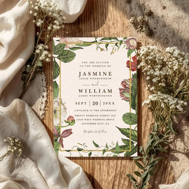 Botanicals Greenery Rustic Vintage QR Code Wedding Invitation (Creator Uploaded)
