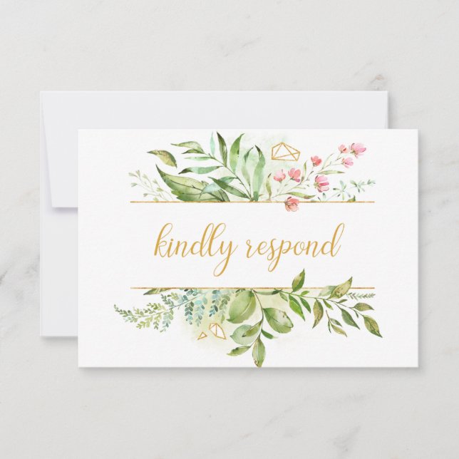 Botanicals Pink Flowers Watercolor Splash RSVP (Front)