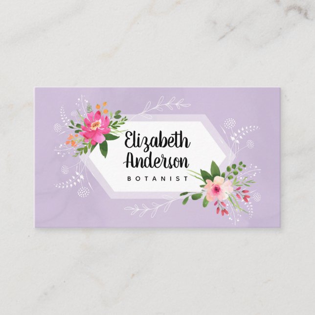 Botanist watercolor floral boho business card (Front)