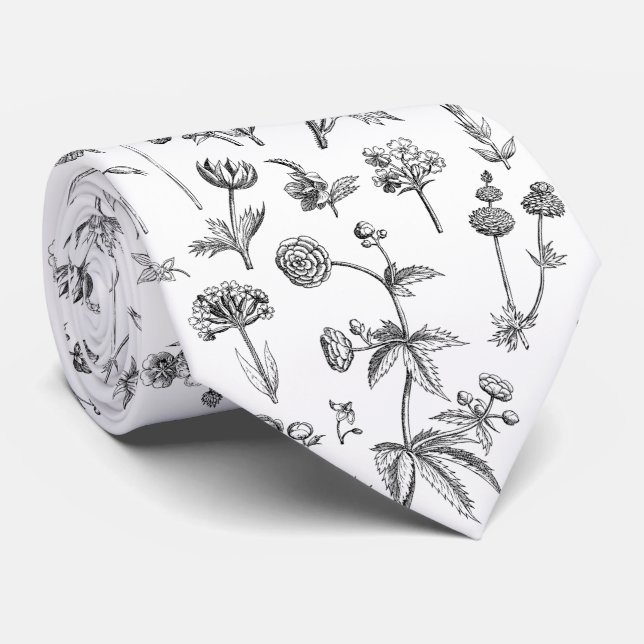  Botanticals Floral Black |   Neck Tie (Rolled)