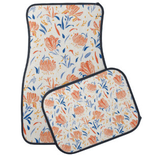 Botany linocut baroque: floral seamless background car floor mat
