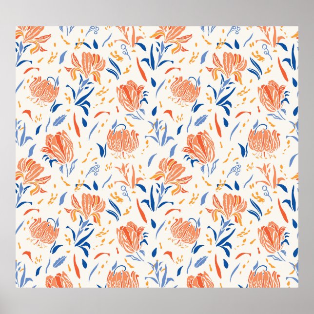 Botany linocut baroque: floral seamless background poster (Front)