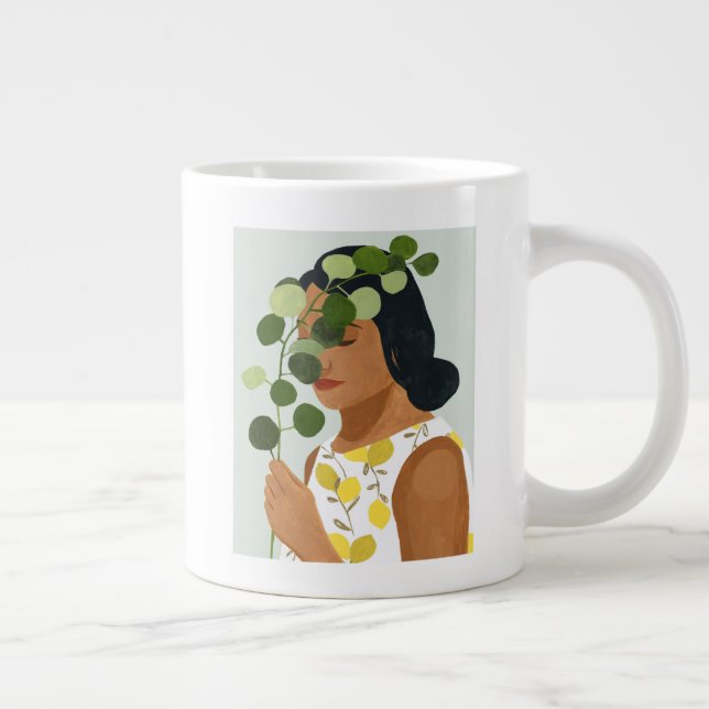 Botany Portrait - Woman with Greenery Giant Coffee Mug (Right)