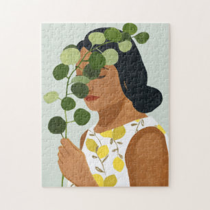 Botany Portrait - Woman with Greenery Jigsaw Puzzle