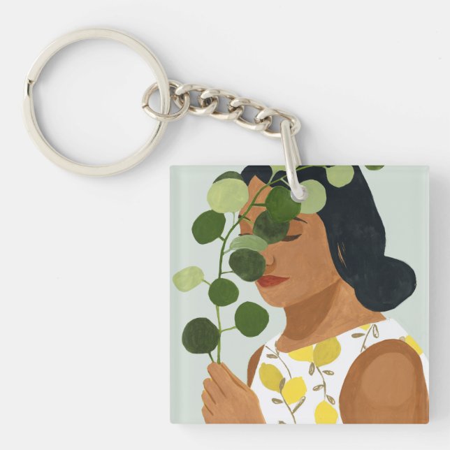 Botany Portrait - Woman with Greenery Keychain (Front)