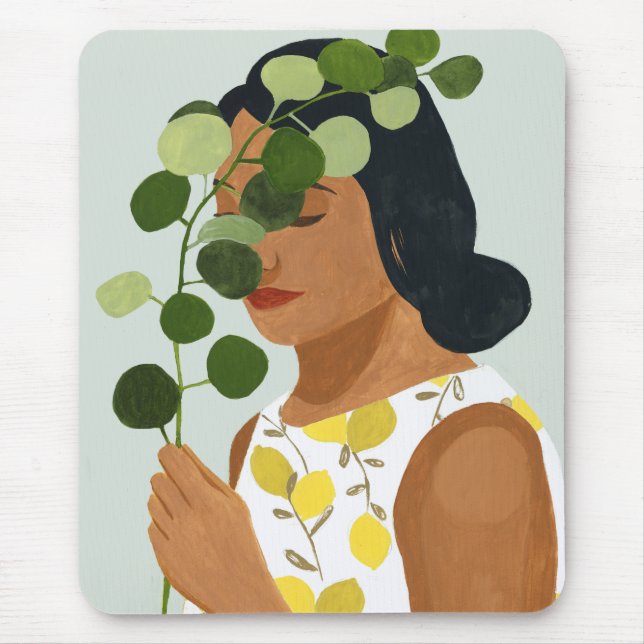 Botany Portrait - Woman with Greenery Mouse Pad (Front)