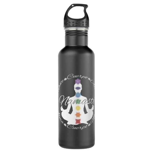 Botella De Agua Yoga Loto Chakras Namaste Blanco Stainless Steel Water Bottle (Front)