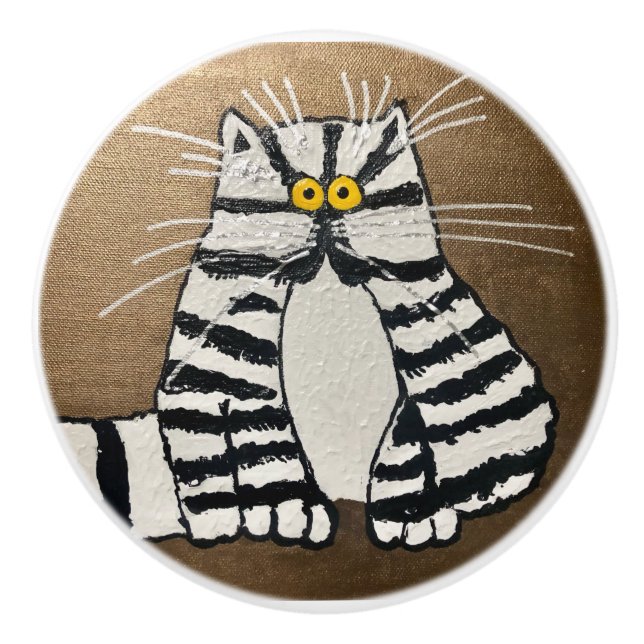 Botero's Cat Ceramic Knob (Front)