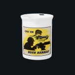 Both Barrels, Military & Industry, War Effort    Beverage Pitcher<br><div class="desc">The poster, with its bold imagery and forceful message, was a stark reminder of the sacrifices required to secure victory. In bustling city streets and quiet rural towns, it hung in shop windows, on factory walls, and in train stations. The image of the steelworker, a symbol of American industry, and...</div>