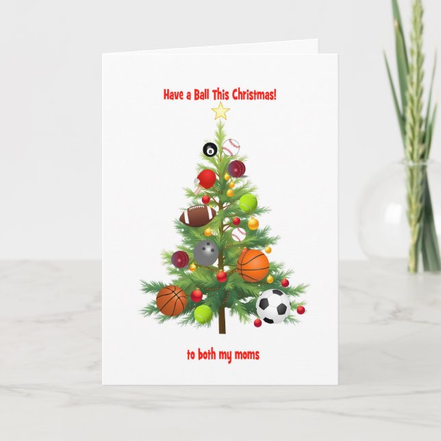 Both My Moms Christmas Tree With Balls Holiday Card (Front)
