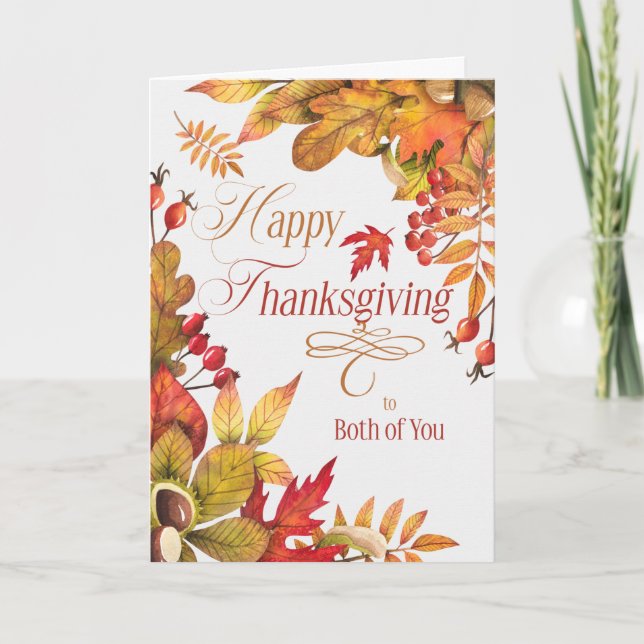 Both of You Blessings Autumn Leaves Thanksgiving Holiday Card (Front)