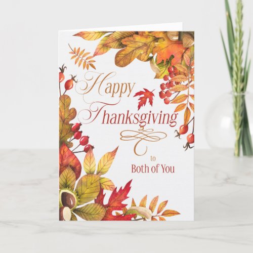 Both of You Blessings Autumn Leaves Thanksgiving Holiday Card