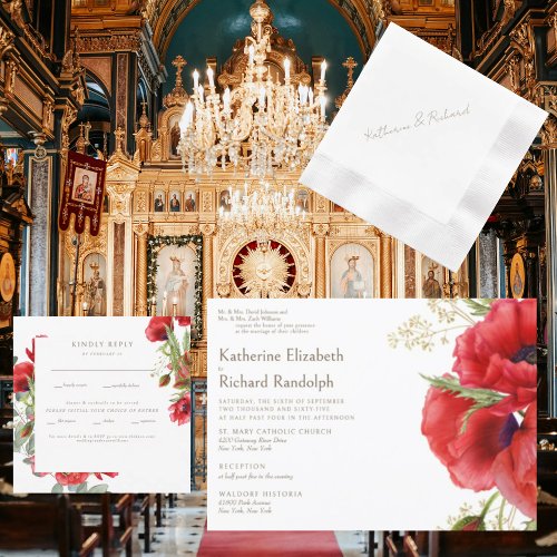 Both Parent Red Floral 2 Venues White Wedding  Invitation