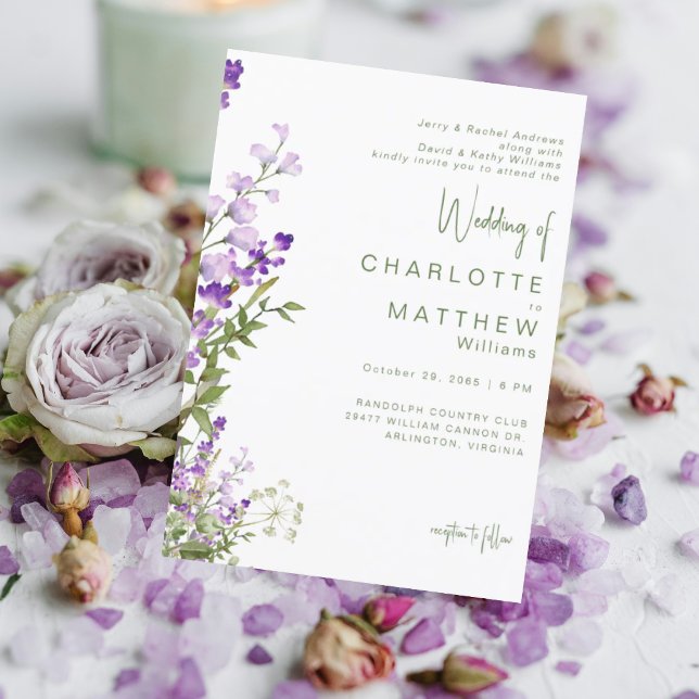 Both Parents Lavender Photo Wedding Invitation (Creator Uploaded)