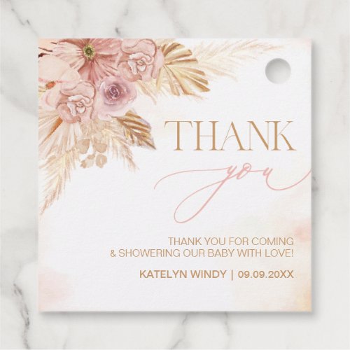 Both Sides Boho Pampas Baby Shower Thank You Favor Tags