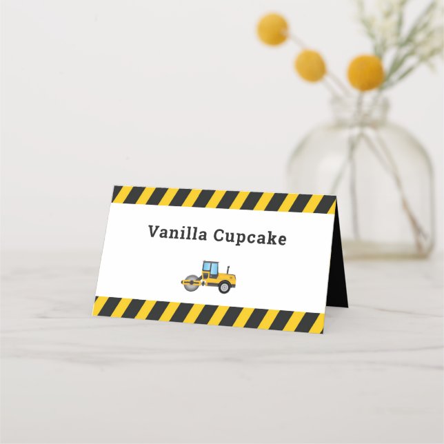 Both Sides Food Place Card Cute Construction Truck (Front)