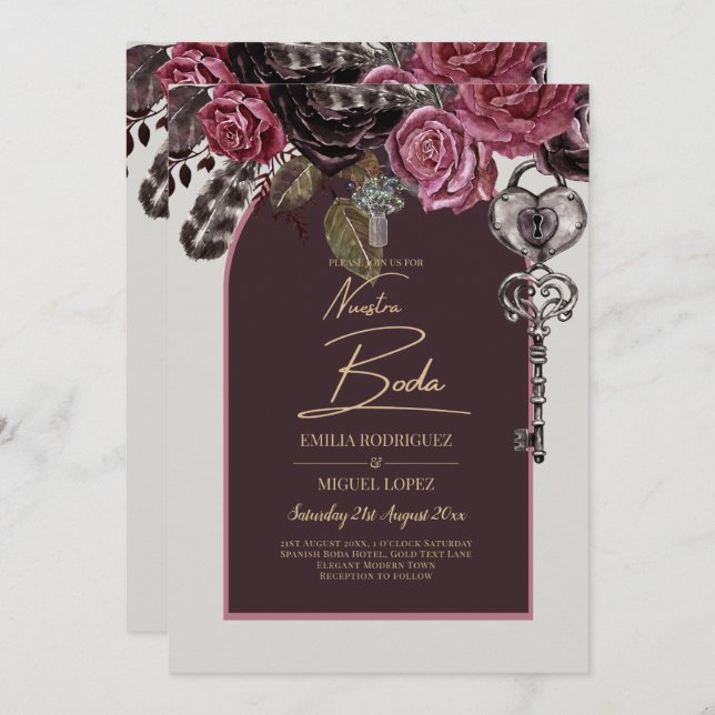 BOTHIC ROSE Burgundy Fall Wedding Invitation (Front/Back)