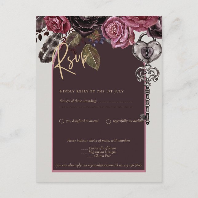BOTHIC ROSE Burgundy Fall Wedding Postcard (Front)