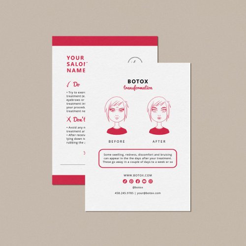 Botox Aftercare Instructions for Beauty Salon  Business Card