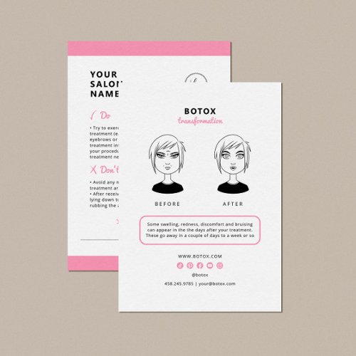 Botox Aftercare Instructions for Beauty Salon  Business Card