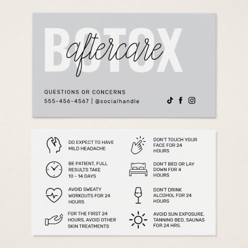 Botox Filler Injection Aftercare Instruction Card