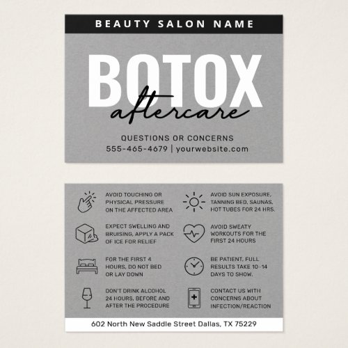 Botox Filler Injection Aftercare Instruction Card