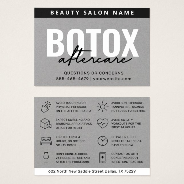 Botox Filler Injection Aftercare Instruction Card (Front & Back)