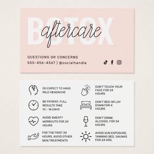 Botox Filler Injection Aftercare Instruction Card