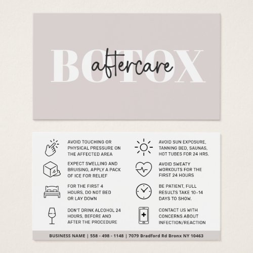 Botox Filler Injection Aftercare Instruction Card