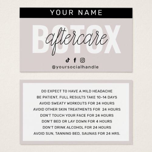 Botox Filler Injection Aftercare Instruction Card