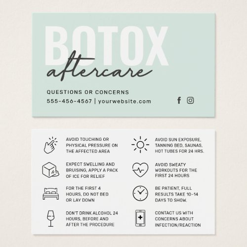 Botox Filler Injection Aftercare Instruction Card