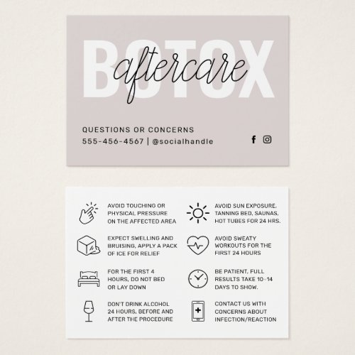 Botox Filler Injection Aftercare Instruction Card