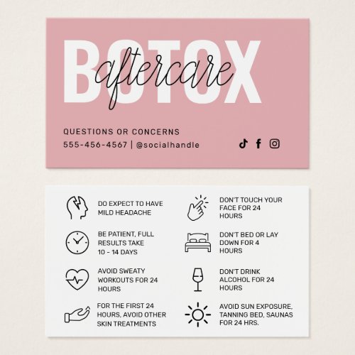 Botox Filler Injection Aftercare Instruction Card