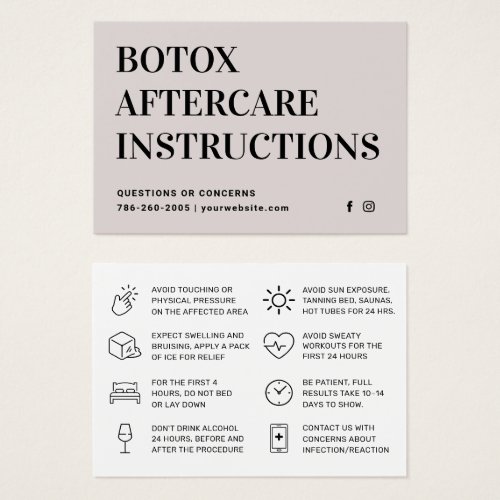 Botox Filler Injection Aftercare Instruction Card