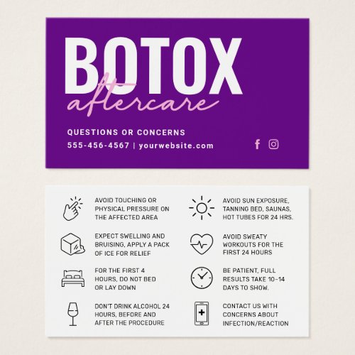 Botox Filler Injection Aftercare Instruction Card