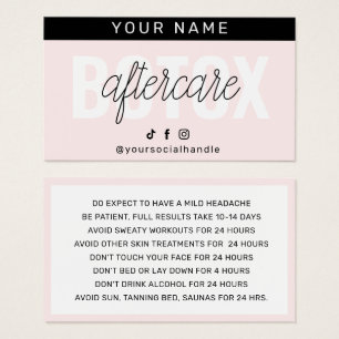 Botox Filler Injection Aftercare Instruction Card