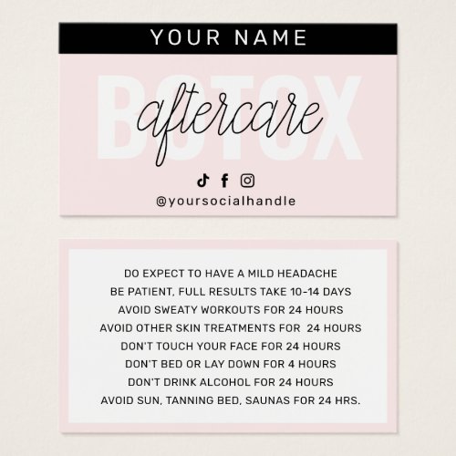 Botox Filler Injection Aftercare Instruction Card