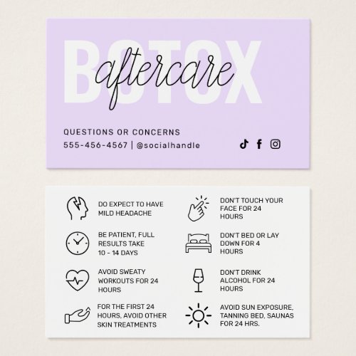 Botox Filler Injection Aftercare Instruction Card