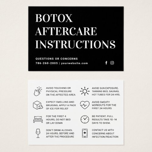 Botox Injection Aftercare Instruction Card